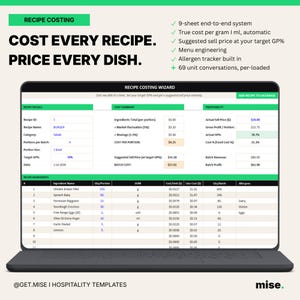 Recipe Costing Spreadsheet Excel for Food Cost Calculator and Menu Pricing | Kitchen Management Tool (Digital Download)