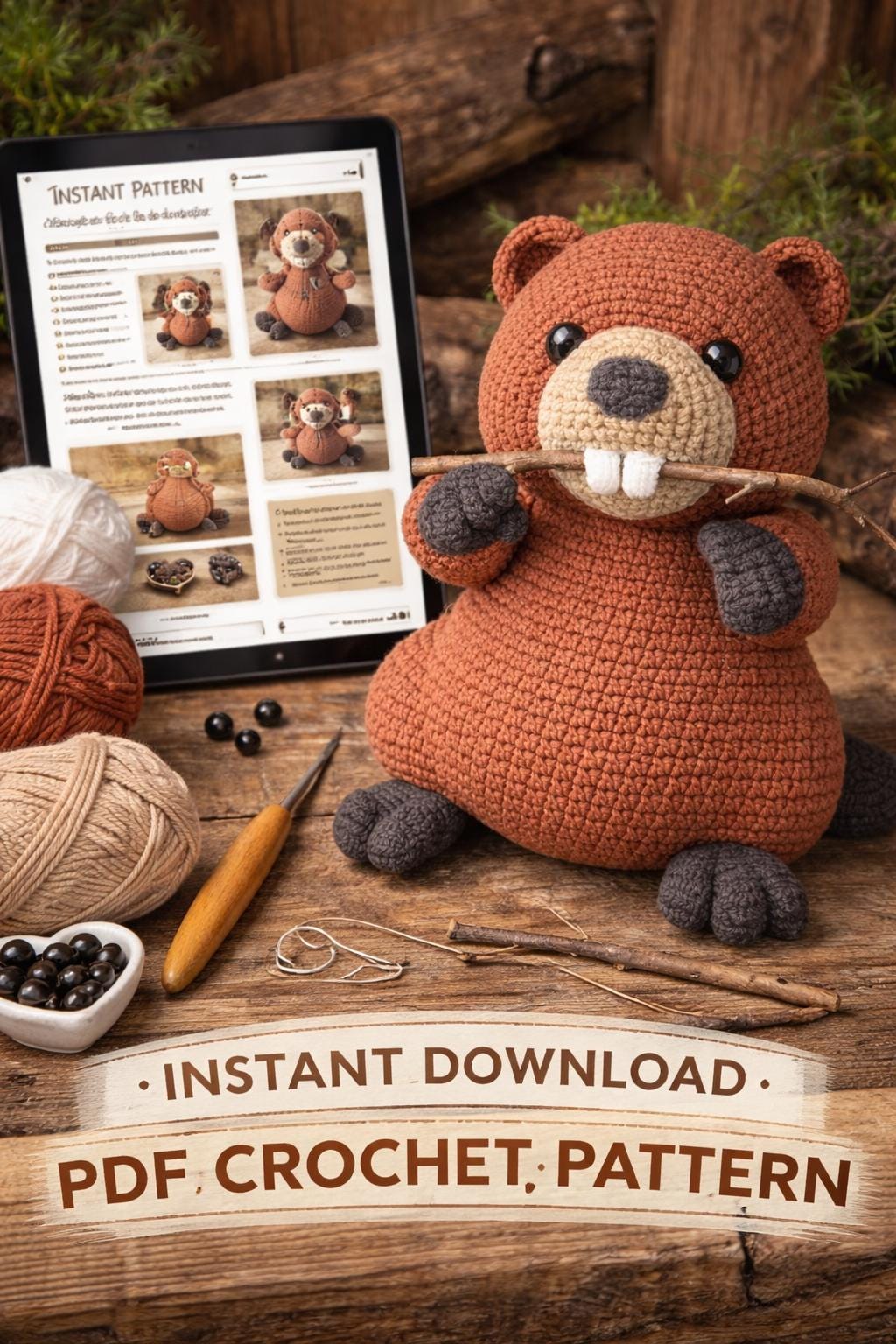 Amigurumi Beaver Crochet Pattern PDF – Woodland Animal Plush – Cute ...