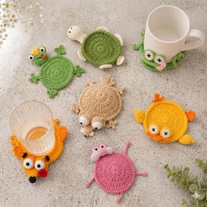 20 in 1 Animal Crochet Coaster Pattern Bundle, Mug Hugger Crochet Pattern, Cute Animal Cup Coaster PDF, Instant Download