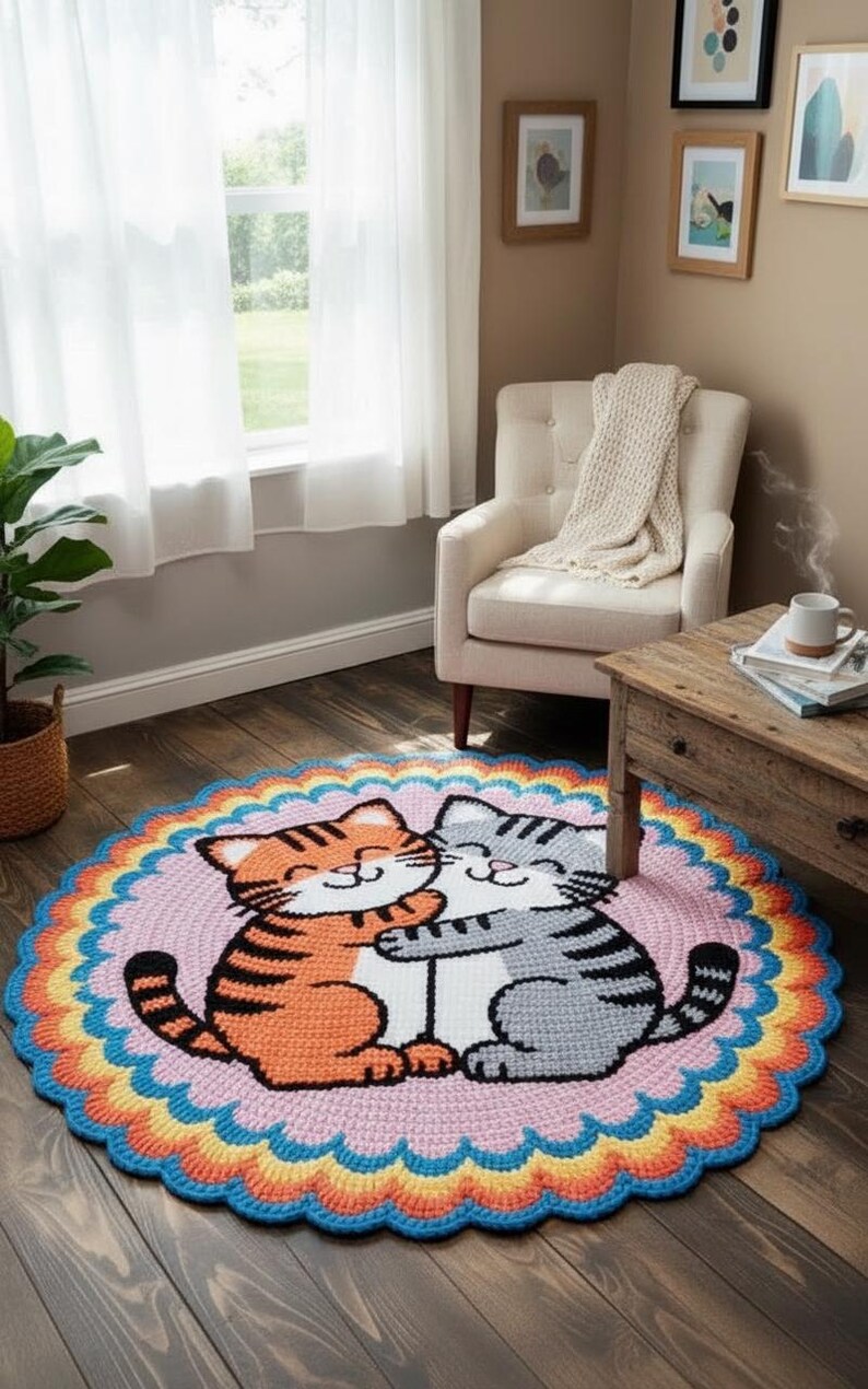 Crochet Hugging Cats Rug Pattern | Nursery Decor (PDF Pattern) - Etsy