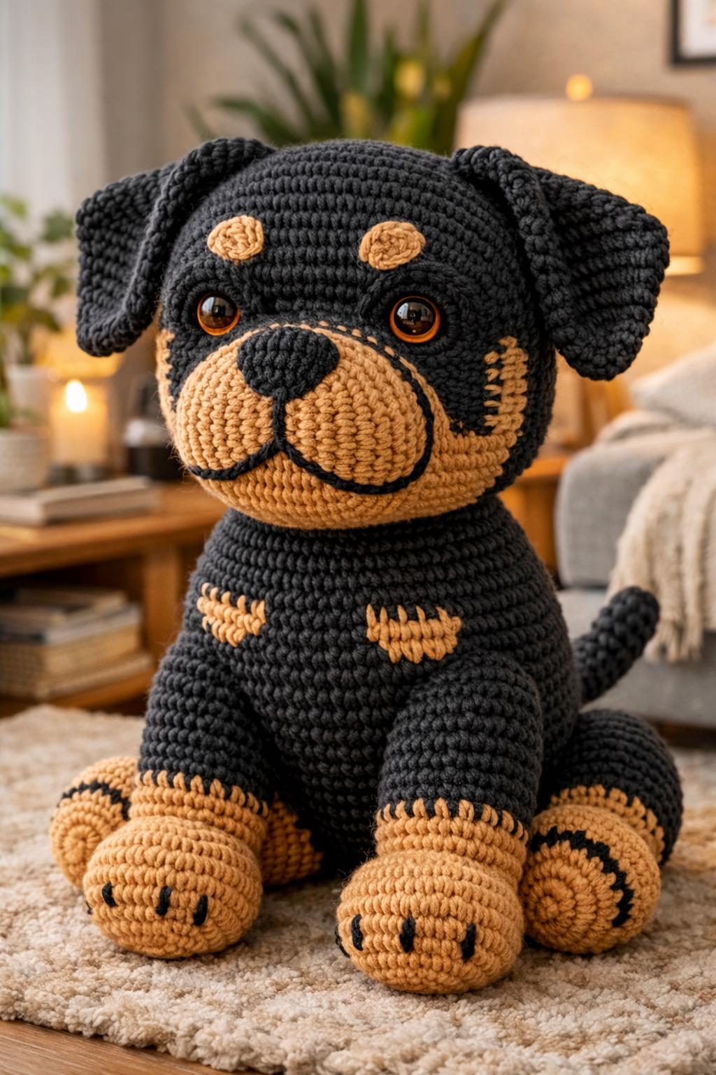 Realistic Amigurumi Rottweiler Puppy Crochet Pattern PDF, Lifelike Dog ...