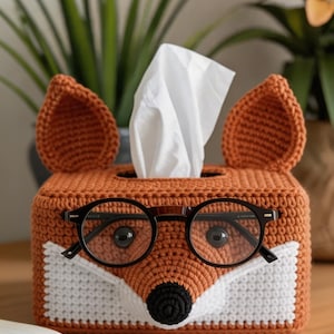 Fox Tissue Box Cover Crochet Pattern PDF – Amigurumi Animal Glasses Holder, Cute Home Decor Organizer, Beginner Friendly Instant Download
