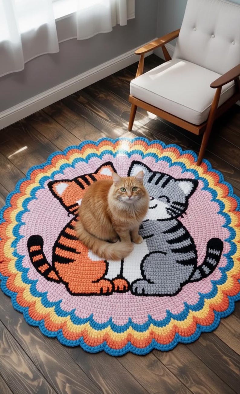 Cat Rug Design Crochet Hugging Cats Rug Pattern | Nursery Decor (PDF Pattern) - Etsy