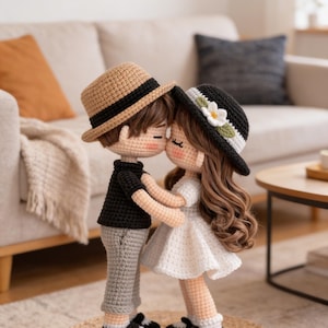 Virkmönster för amigurumi-par med kyssande mönster i PDF-format | Mönster för romantiskt docka | Virkning av söta par | Presentidé för alla hjärtans dag | DIY-amigurumi-älskare