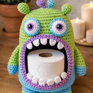 Virkmönster för toalettpappershållare i PDF-format, rolig badrumsinredning, virkad näsdukshållare, nybörjarvänligt mönster