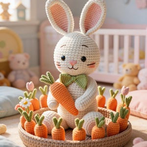 Amigurumi Easter Bunny Crochet Pattern PDF, Bunny in Carrot Patch, Easter Decor, Cute Bunny Amigurumi, Spring Crochet Pattern