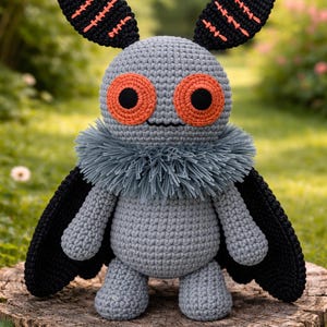 Virkmönster för amigurumi, Mothman i PDF-format, kryptidplyschleksak, kuslig söt gotisk docka, virkmönster för Halloween, gör-det-själv-amigurumi