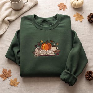 Custom Name Fall Reading Sweatshirt Book Lover Shirt Cozy Reader Gift Pumpkin Coffee Autumn Outfit Thanksgiving Cottagecore Gift