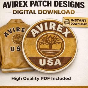 Avirex Timberland veste patch Design PDF, patchs de veste en cuir vintage, modèle de patch col devant et dos, veste personnalisée bricolage