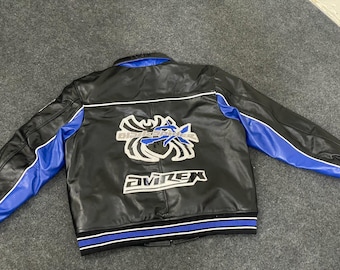 Avirex Lederjacke schwarz & blau - Avirex Lederjacke Herren Lederjacke für Männer Street Style - Geschenk für Ihn