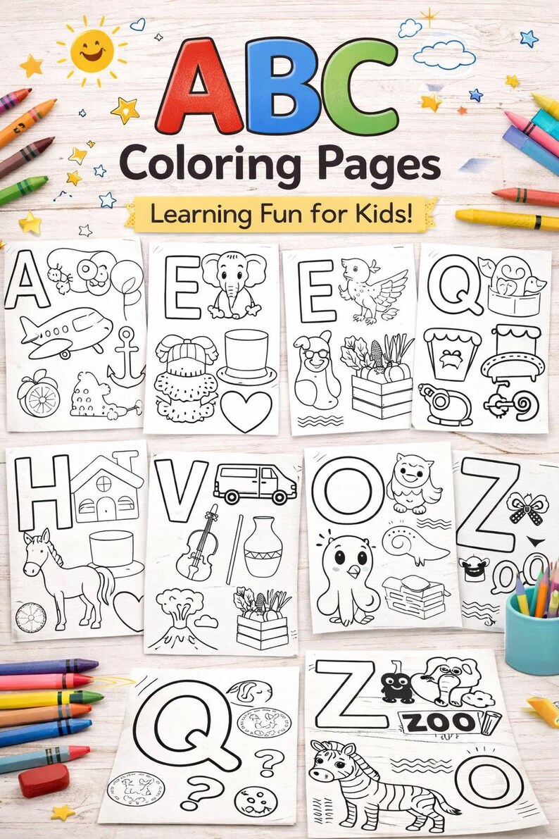 ABC Alphabet Coloring Pages | A-Z Printable Learning Activity (instant ...