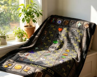 OSRS Max Stats Blanket Throw, Custom Runescape Gamer Gift Blanket