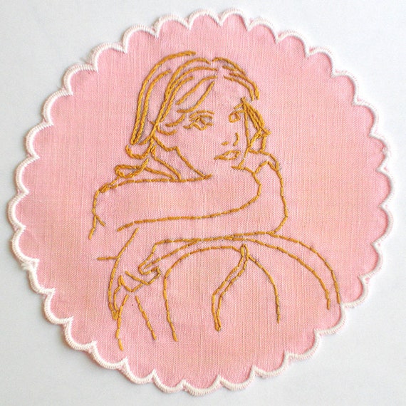 Items similar to Pink Embroidered Cocktail Napkin, Coaster, Doily Ladies Who Like Liquor