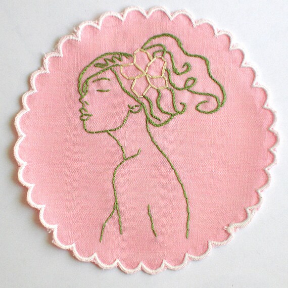 Items similar to Pink Embroidered Cocktail Napkin, Coaster, Doily Ladies Who Like Liquor