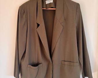 Marynarka oliwkowa Alfred Dunner w stylu vintage z lat 80. | Petite 14 | Wyprodukowano w USA | Kurtka oversize