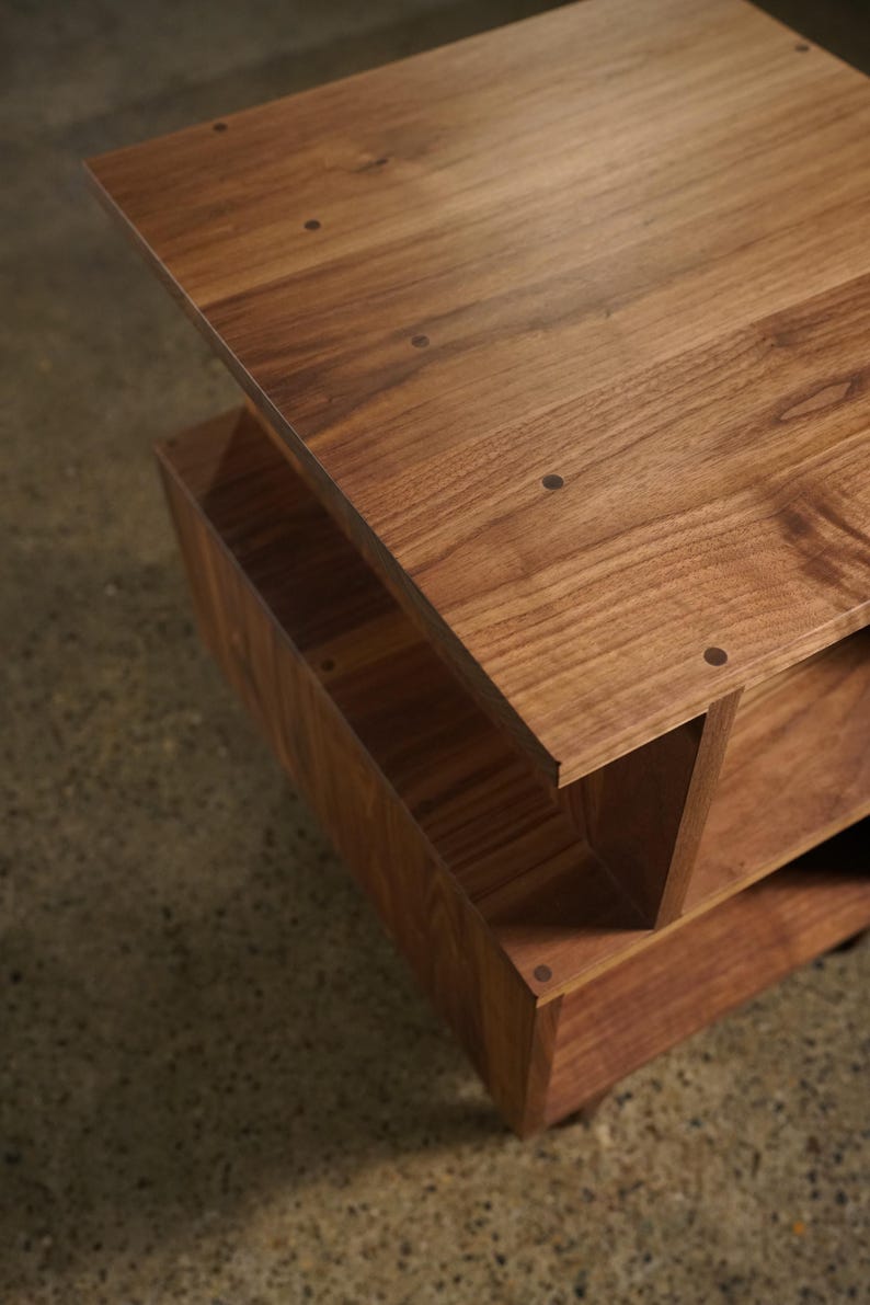 Offstack End Table, Solid Hardwood, Offset, Geometric Nightstand (shown in walnut) image 3