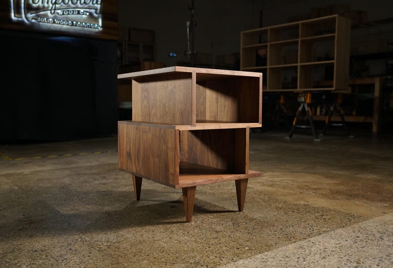 Offstack End Table, Solid Hardwood, Offset, Geometric Nightstand (shown in walnut) image 1