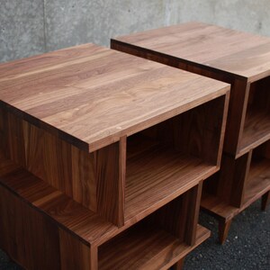 Offstack End Table, Solid Hardwood, Offset, Geometric Nightstand (shown in walnut) image 7