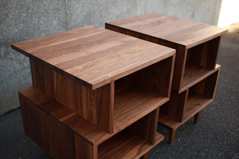Offstack End Table, Solid Hardwood, Offset, Geometric Nightstand (shown in walnut) image 7