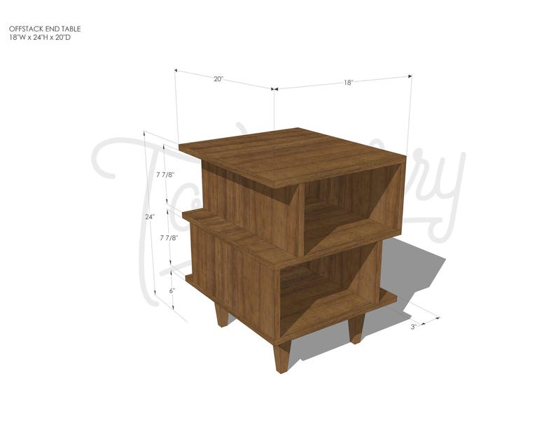 Offstack End Table, Solid Hardwood, Offset, Geometric Nightstand (shown in walnut) image 8