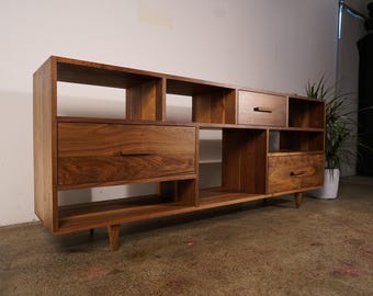 Guenther Console, Solid Wood Handcrafted Media Storage, Modern Sideboard (shown in walnut)