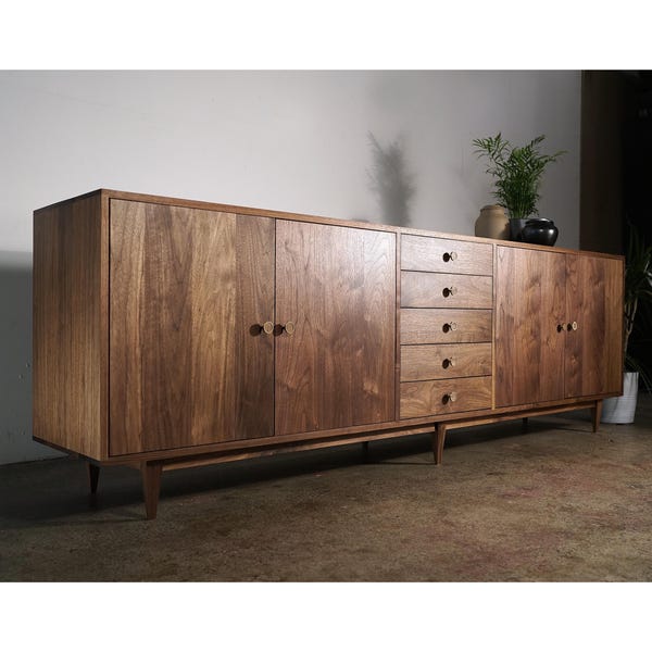 Armocido Buffet, 96"W, Handcrafted Modern Solid Wood Sideboard (shown in walnut)