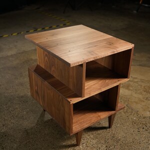 Offstack End Table, Solid Hardwood, Offset, Geometric Nightstand (shown in walnut) image 2