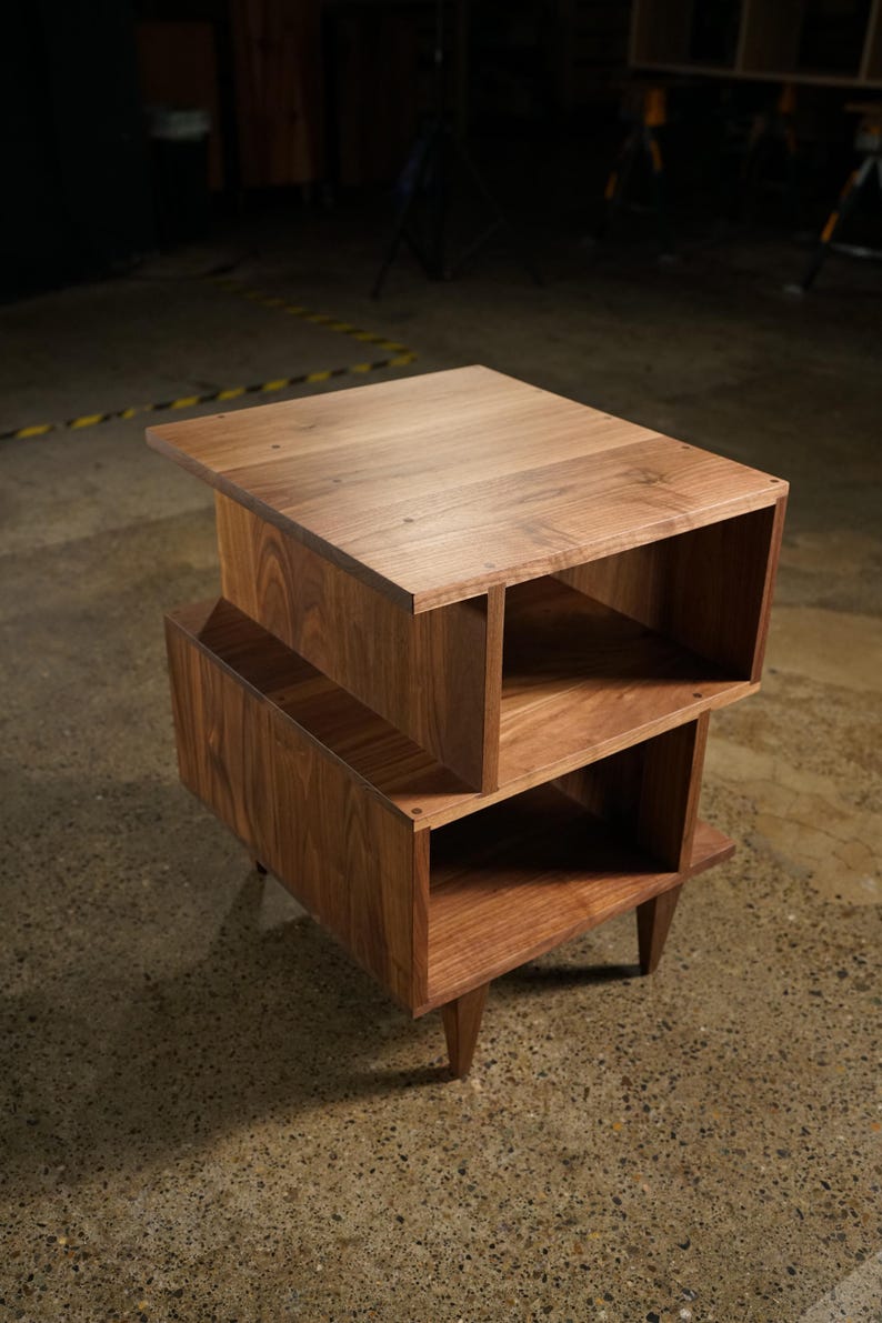 Offstack End Table, Solid Hardwood, Offset, Geometric Nightstand (shown in walnut) image 2