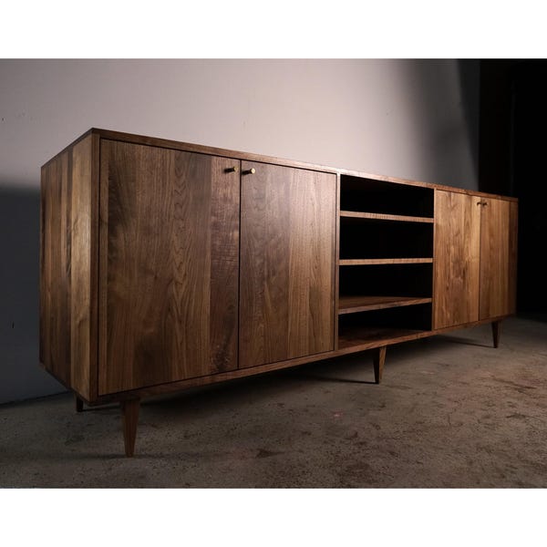 Elwell Buffet, Handcrafted Solid Wood Sideboard, Adjustable Shelves, Customizable (shown in walnut)