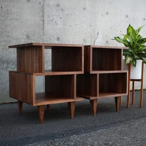 Offstack End Table, Solid Hardwood, Offset, Geometric Nightstand (shown in walnut) image 5