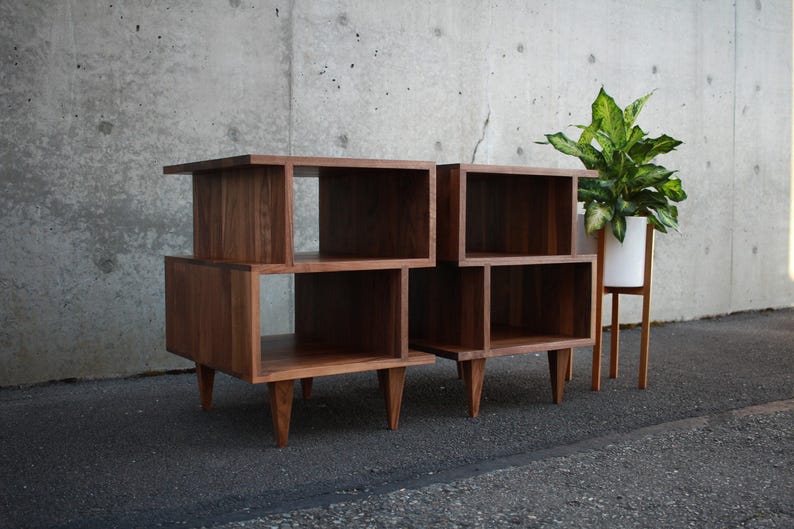 Offstack End Table, Solid Hardwood, Offset, Geometric Nightstand (shown in walnut) image 5