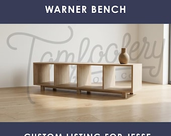Custom Listing for Jesse - Warner Foyer Bench, 64"W, Handcrafted Solid Wood, Modern Design (Shown in Walnut)