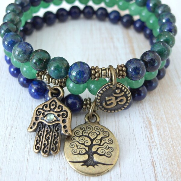 Yoga stack, set of 3, mala bracelets, Yoga bracelets, bracelet set, Reiki Charged, Lapis Lazuli, Aventurine, Chrysocolla, stacking bracelets