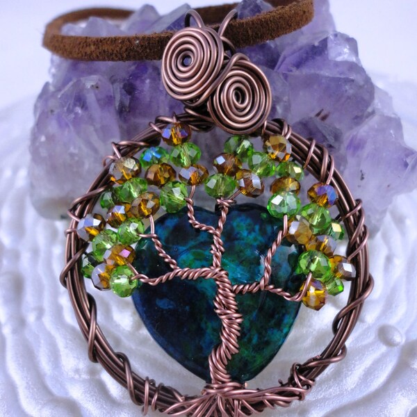 Communication Azurite Tree of life Necklace Pendant, Yoga Jewelry, Reiki Charged and cleansed, free shipping