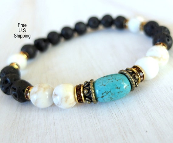 Items similar to Grounding, Turquoise, lava, Magnesite,Yoga Bracelet ...