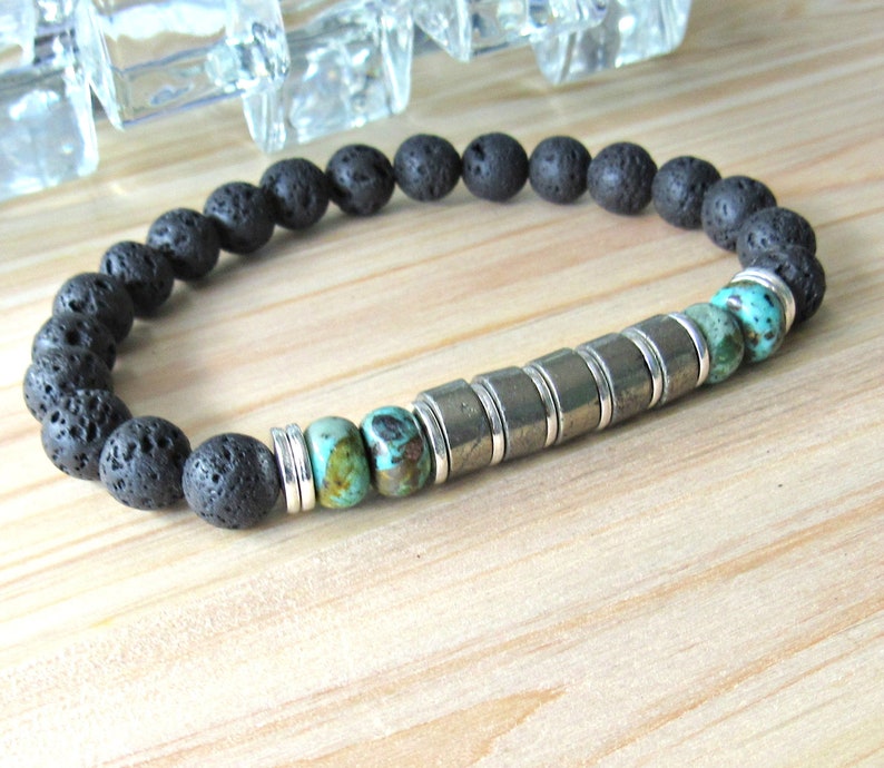 green jewerly lava bracelet african turquoise Men/'s bracelet reiki bracelet tribal bracelet healing Pyrite bracelet silver black