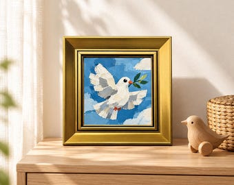 Original White Dove Oil Painting, Pigeon Wall Art, Peaceful Home Decor, Dove Lover Gift