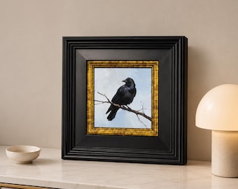 Crow Oil Painting, Gothic Vintage Wall Art, for Halloween Home Decor