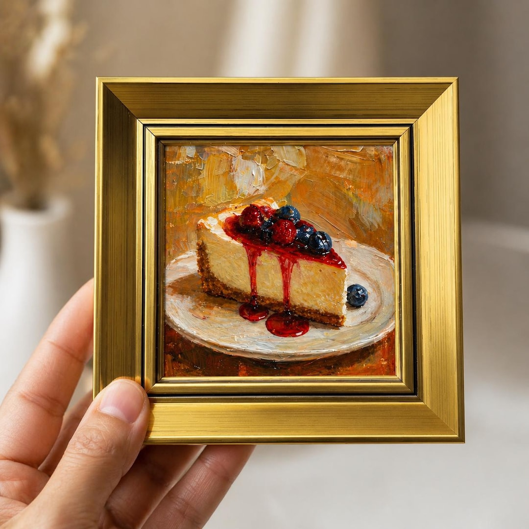 Original Mini Cheesecake Oil Painting, Framed Dessert Still Life, Small ...