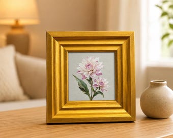 Dahlien-Originalgemälde, botanische Wandkunst, florales Wandbild, Ölgemälde, Bücherregaldekoration, Wohnungsdekoration, Jahrestagsgeschenk, Geschenk für die Ehefrau