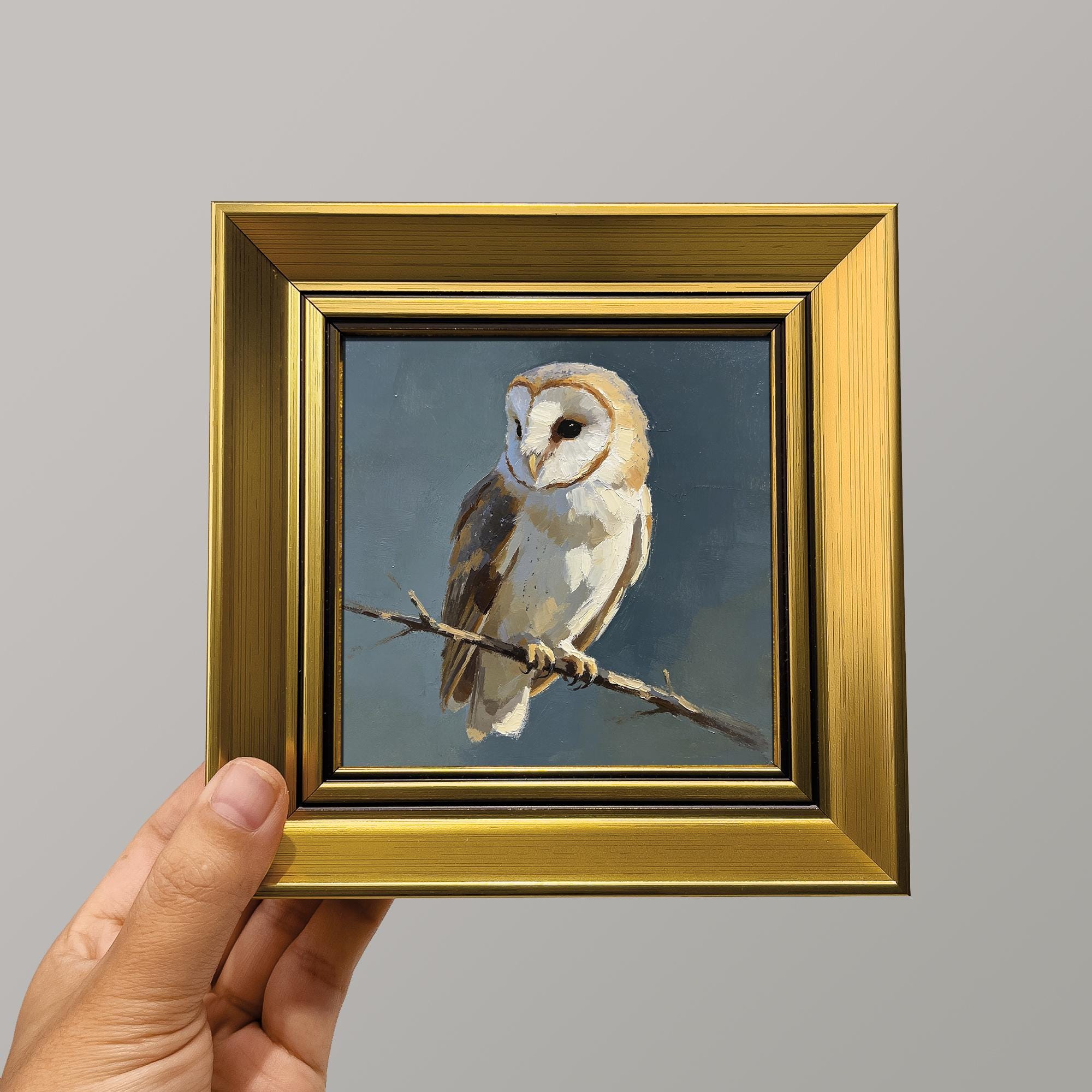 Original Oil Painting of Barn Owl, Textured Bird Wall Art, Whimsigoth Bookshelf Decor