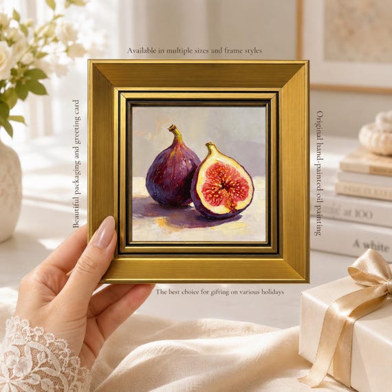 Original Oil Painting, Fig Fruit Still Life, Mini Kitchen Wall Art