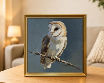 Owl Original Oil Paintings, Bird Wall Art Oil Painting, Trendy Wall Art Bookshelf Decor, Fall Style Gift, Housewarming Gift for Friends