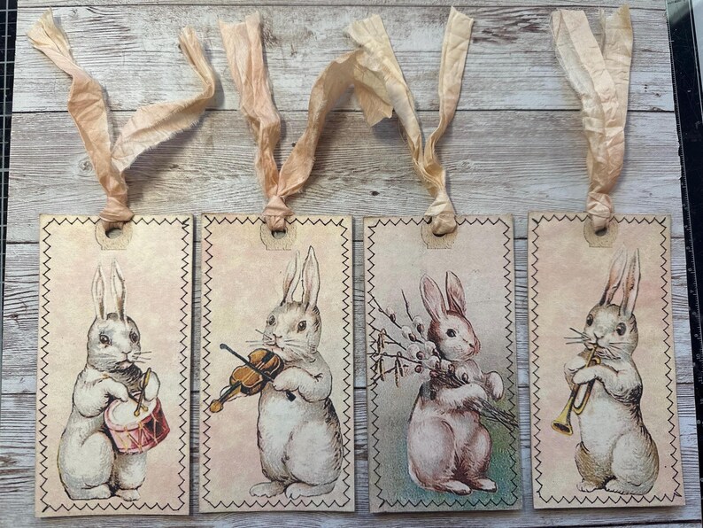 Set of 4 Bunny Rabbit Tags, Embellishments, Packaging, Gift Tags ...