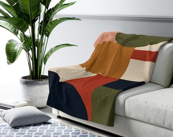 Mid Century Modern Sherpa Blanket Retro Geometric Throw
