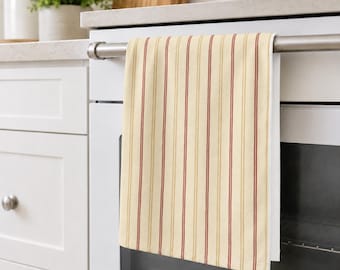 Vintage Farmhouse Kitchen Towel, Rust and Cream Ticking Stripe Hand Towel, Cottagecore Decor