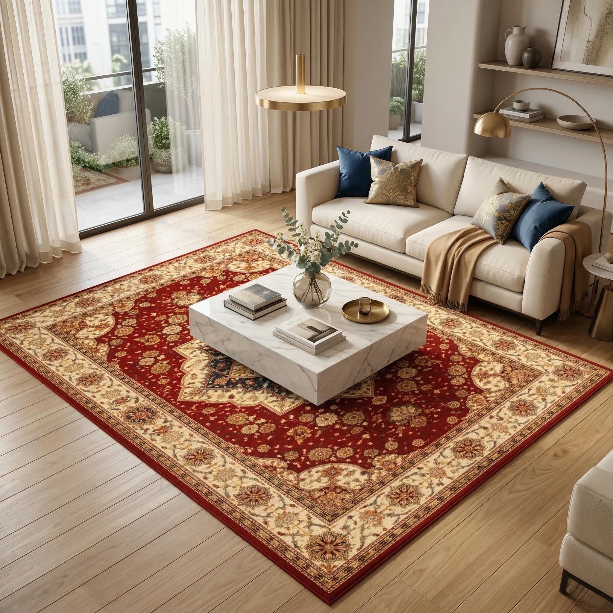 Traditional Persian Medallion Area Rug | Oriental Pattern, Red Ivory - Etsy