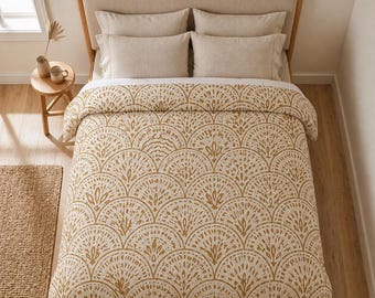 Art Deco Comforter, Gold Geometric Bedding, Neutral Modern Bedspread