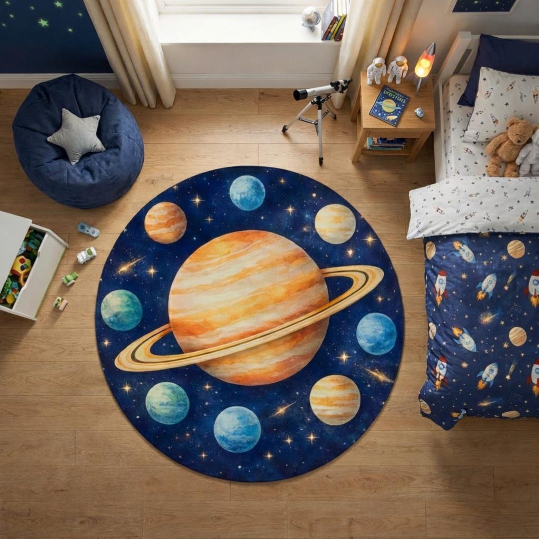 Space Monkey Rug Solar System Rug, Kids Nursery Decor, Space Theme Chenille Carpet - Etsy