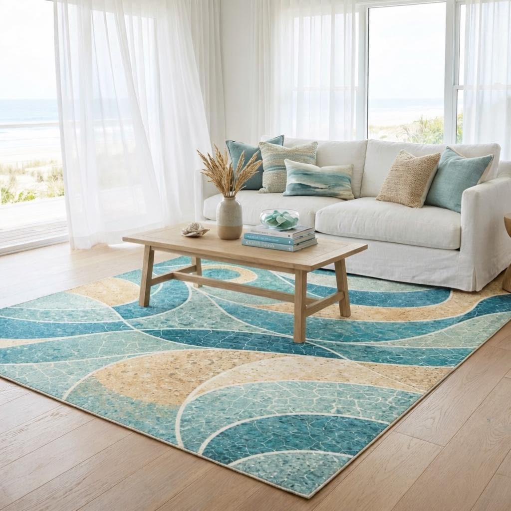 Coastal Area Rug, Abstract Ocean Waves, Beach House Decor - Etsy